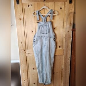 Denim & Co. Canyon Retreat Light Distress Rolled Hem Easy Stretch Overall NWT